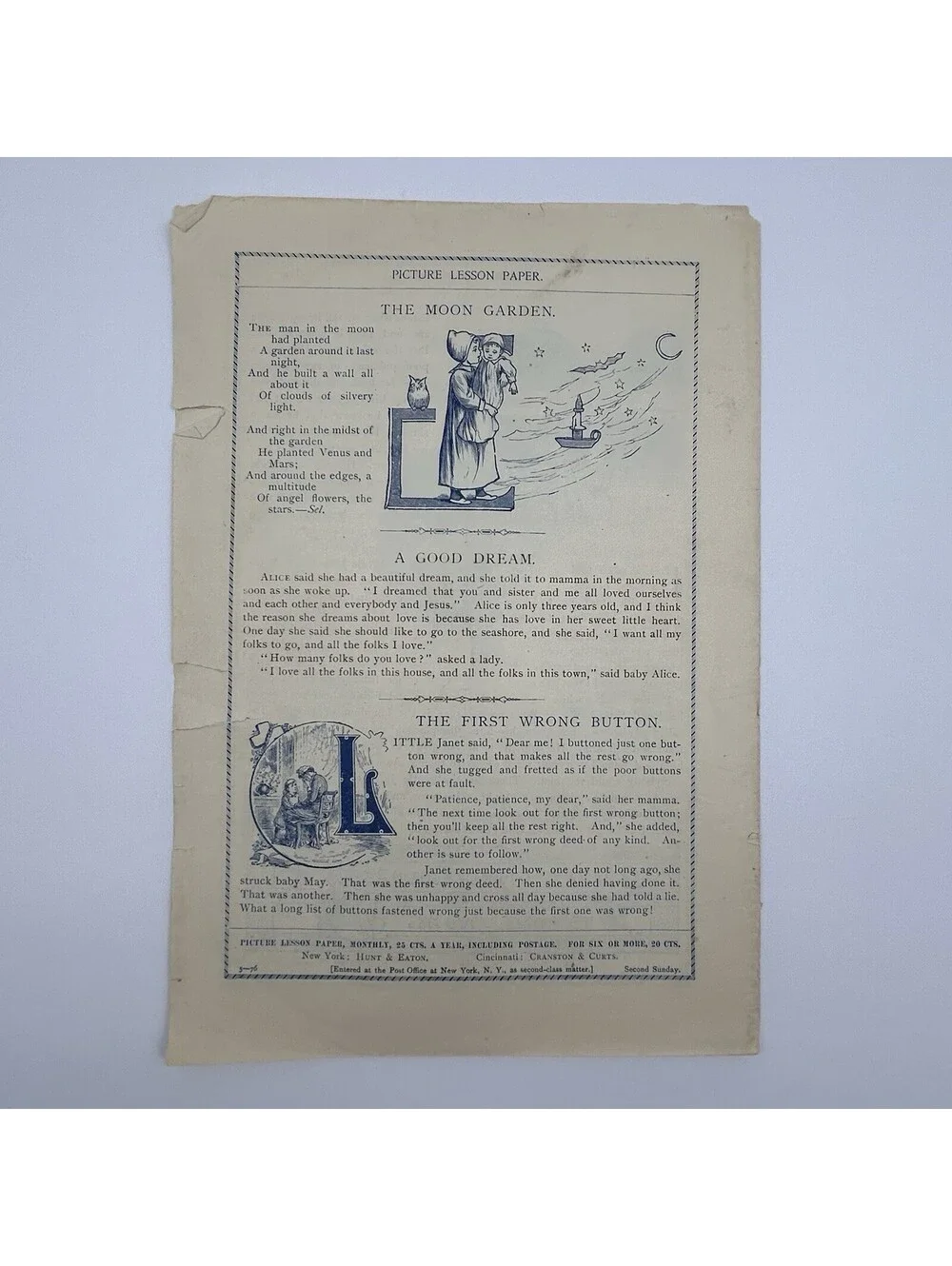 Antique 1896 Picture Lesson Paper Victorian Child Dog Engraving Print Art    C21